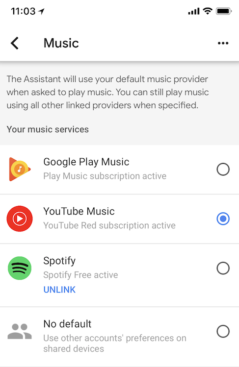 Google Home music sources
